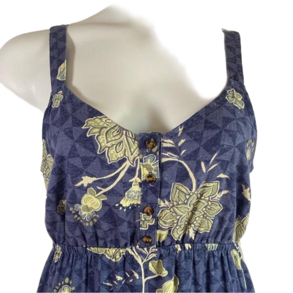 Sonoma Blue Geo Print Green and Cream Tiered Linen Blend Midi Dress  SKU0678 - Picture 3 of 9